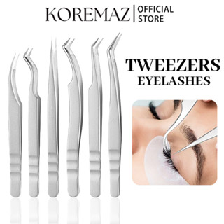 Nhíp KOREMAZ Cho Lông Mi Nối Dài Đầu Sợi Inox Trang Điểm Nhíp Chống Tĩnh Điện Bạc