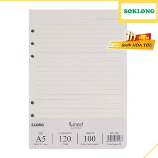 Giấy ruột sổ còng kẻ ngang a5 100 tờ dày 120gsm vppklong, giấy refill binder file còng klong ms 998