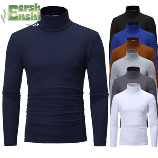 Áo thun nam EERSHENSHI, dài tay, cổ cao, vừa vặn, ấm áp, áo vải cotton nguyên chất