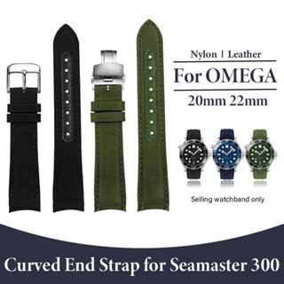  Dây đeo đồng hồ bằng da Nylon cong 20mm 22mm cho Omega Seamaster 300 Dây da thật Vải cổ tay Vòng tay nam nữ Phụ kiện đồng hồ 