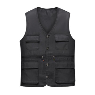 Áo Khoác Ghi Lê Dáng Rộng Nhiều Túi Đơn Giản Phong Cách Hàn Quốc Cho Nam Trung Niên Và Bố