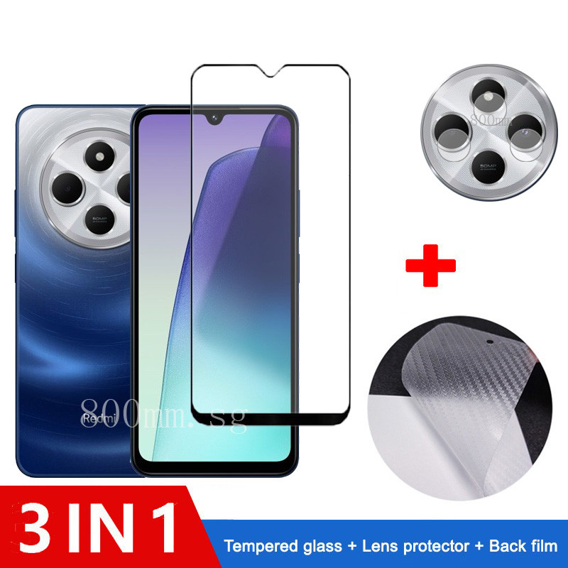 Kính Cường Lực 3 Trong 1 Full Cover Bảo Vệ Màn Hình Cho Xiaomi Redmi 14C 13 4G Note 13 Pro + 5G 13C 13R 12 Pro Plus 5G 4G Turbo 3 A3 A3XGlass Phim Và Mặt Sau Phim Bảo Vệ Ống Kính