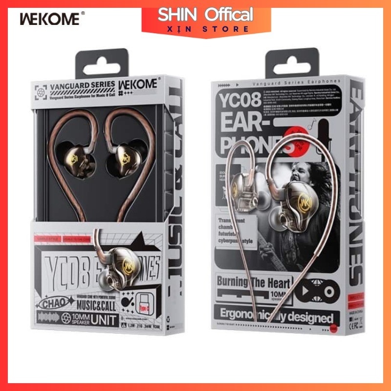 Tai nghe dây nhét tai WEKOME YC08 ssgaming tích hợp micro, cản tiếng ồn điều chỉnh âm thanh Trong Su
