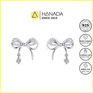 [BH TRỌN ĐỜI] Bông Tai BẠC 925 HANADA Nơ Đính Đá Giọt Nước Rơi, Khuyên Tai Đính Đá Tiểu Thư 1201 E12
