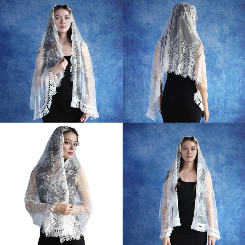 WIT Thanh Lịch Tây Ban Nha Ren Mantilla Veil Cho Giáo Hội Công Giáo Vintage Latin Mass Head Covering
