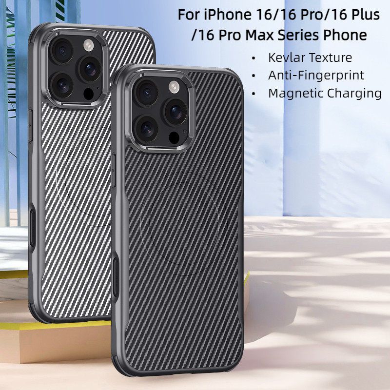 Ốp cứng sạc Wilress từ tính họa tiết Kevlar sang trọng cho iPhone 16 Pro Max 15 14 13 12 Pro Max 11 