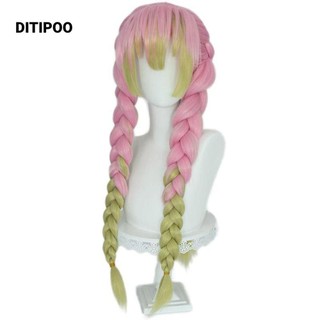  Ditipoo Demon Slayer Cosplay Tóc Giả Dài Hồng Xanh Kimetsu no Yaiba Chịu Nhiệt Tổng Hợp Mitsuri Kanroji Halloween 