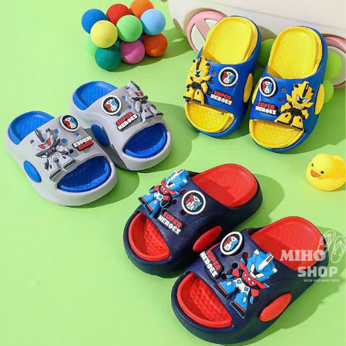 Dép quai ngang 2 lớp gắn sticker robot nhiều màu super hero cực đẹp cho bé nhẹ mềm êm chân