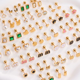 Ht Thép Titan Bông Tai Xương Đinh Vít Influencer Bông Tai Nhỏ Nữ Thép Không Gỉ Mạ Vàng 18K Không Dị Ứng