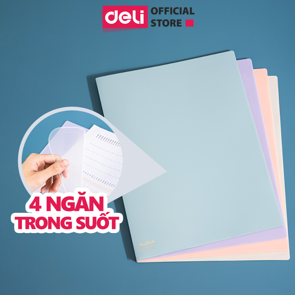 Tệp Đựng Tài Liệu A4 Deli Bìa Đựng Tài Liệu File Lá Đựng Tài Liệu A4 Bìa Lá Nhiều Ngăn Màu Pastel Xi