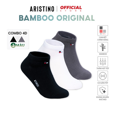 COMBO Hộp 4 Đôi Tất Nam ARISTINO Bizmen Cổ Ngắn Sợi Tre Bamboo Kháng Khuẩn Khử Mùi Hôi Chân - BO05