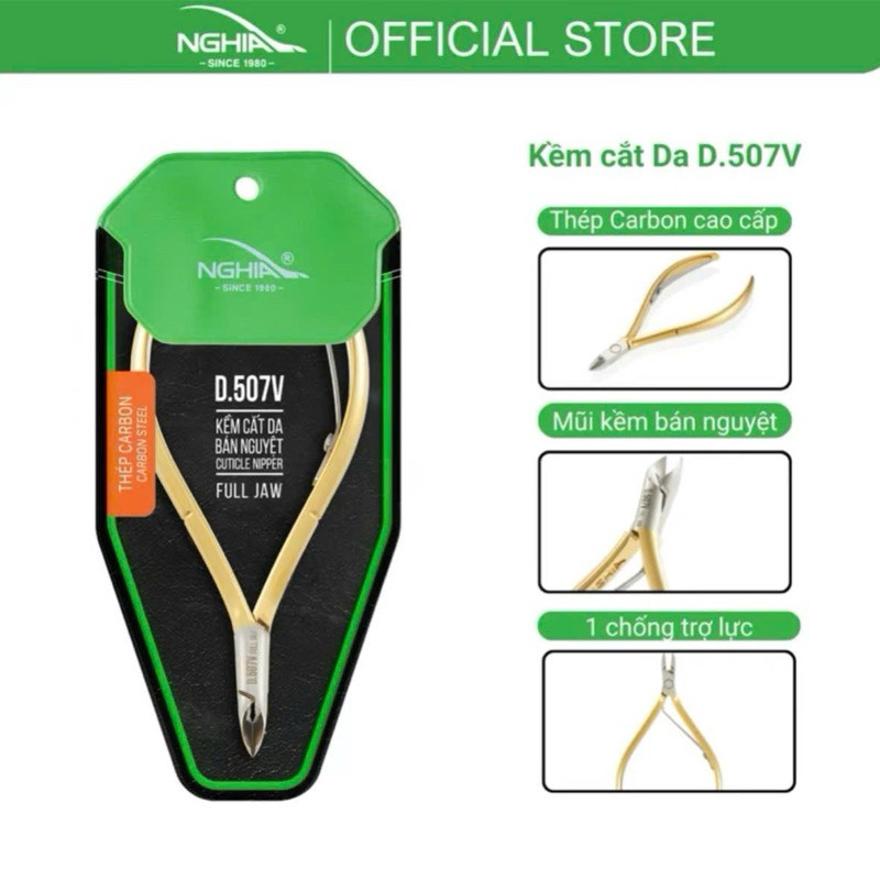 Kềm cắt da bán nguyệt NGHĨA D507 xám, vàng thép không gỉ bền đẹp lưỡi kềm sắt bén an toàn dễ vệ sinh