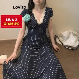 Lovito Váy thanh lịch Đầm ren thêu vải trơn cho nữ LNA69139