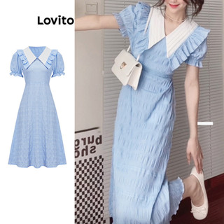 Lovito Đầm xếp nếp màu trơn Preppy cho nữ LBA79187