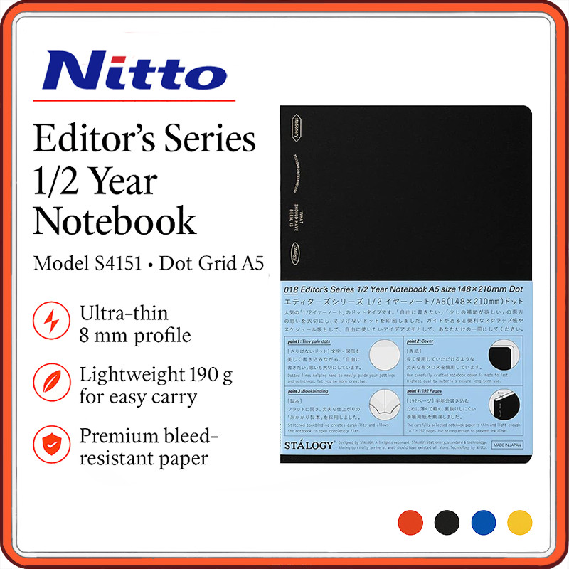STALOGY Editor’s Series 1/2‑Year A5 Dot‑Grid Notebook – 192‑Page Ultra‑Thin Bullet Journal / Planner