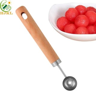 Muỗng dưa hấu HJKL, Tay cầm bằng gỗ Quả bóng dưa bằng thép không gỉ, Dụng cụ thái lát chống trượt Bột giấy đào