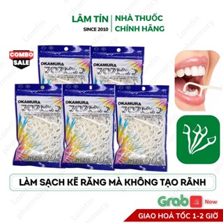  Combo 5 Túi TĂM CHỈ NHA KHOA Okamura - Tăm kẽ nha khoa Nhật Bản Chính hãng   Gói 70 và 90 cây   