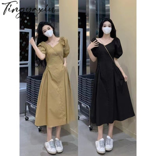 Tingyaxiu Váy nữ Pháp nghỉ trà retro eo váy giảm béo khí chất đẹp bên bờ biển ngày lễ
