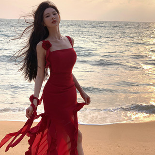 [Du lilch] Hot Girl ôm dáng thon gọn gợi cảm Váy Dài Voan Bèo Nhún không quy tắc váy bãi biển Maldives WT0Uváy nữ chân váy