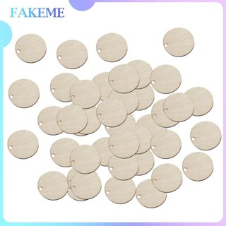 Fakeme 50 miếng đĩa gỗ tròn mặt dây gỗ có lỗ nhỏ diy craft - như