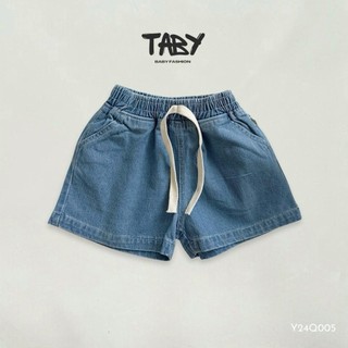  Quần short jeans unisex phối dây, chất liệu bò cotton co giãn thiết kế basic cá tính, cho bé từ 8-25kg Y24Q005