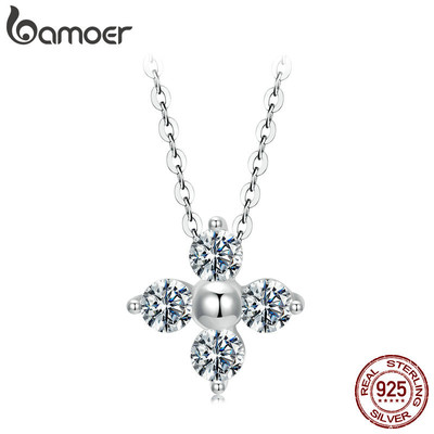Bamoer 925 Sterling Sliver Vòng Cổ Cỏ Bốn Lá Moissanite Trang Sức Quà Tặng Cho Nữ