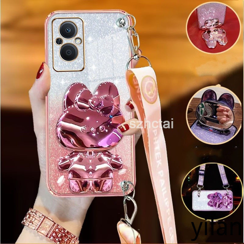 Ốp lưng OPPO reno 7z 5G reno 8z 5G dây đeo cổ tay dài phong cách với thỏ mỹ phẩm gương giá đỡ vỏ điện thoại tpu mềm Ốp Điện Thoại OPPO reno 7z 5G reno 8z 5G