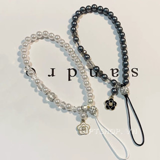 Ins Fugui Camellia Ngọc Trai Dây Điện Thoại Dây Treo Điện Thoại Cổ Tay Hạt Dây Ngắn Đa Năng