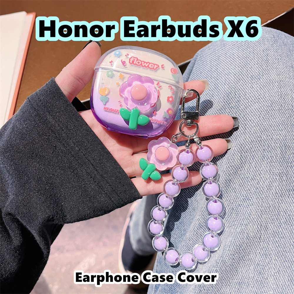 [Giao hàng nhanh] Dành cho hộp đựng tai nghe Honor Earbuds X6 DIY Blue Flowers Vỏ tai nghe silicon m