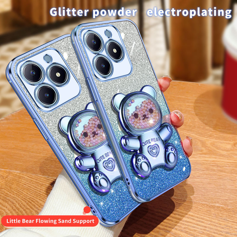 Dành Cho Realme C65s Ốp Lưng Silicon Mềm Bling Mạ Điện TPU Vỏ Điện Thoại Di Động Cho RealmeC65s Ốp Lưng Gấu Dễ Thương Đứng