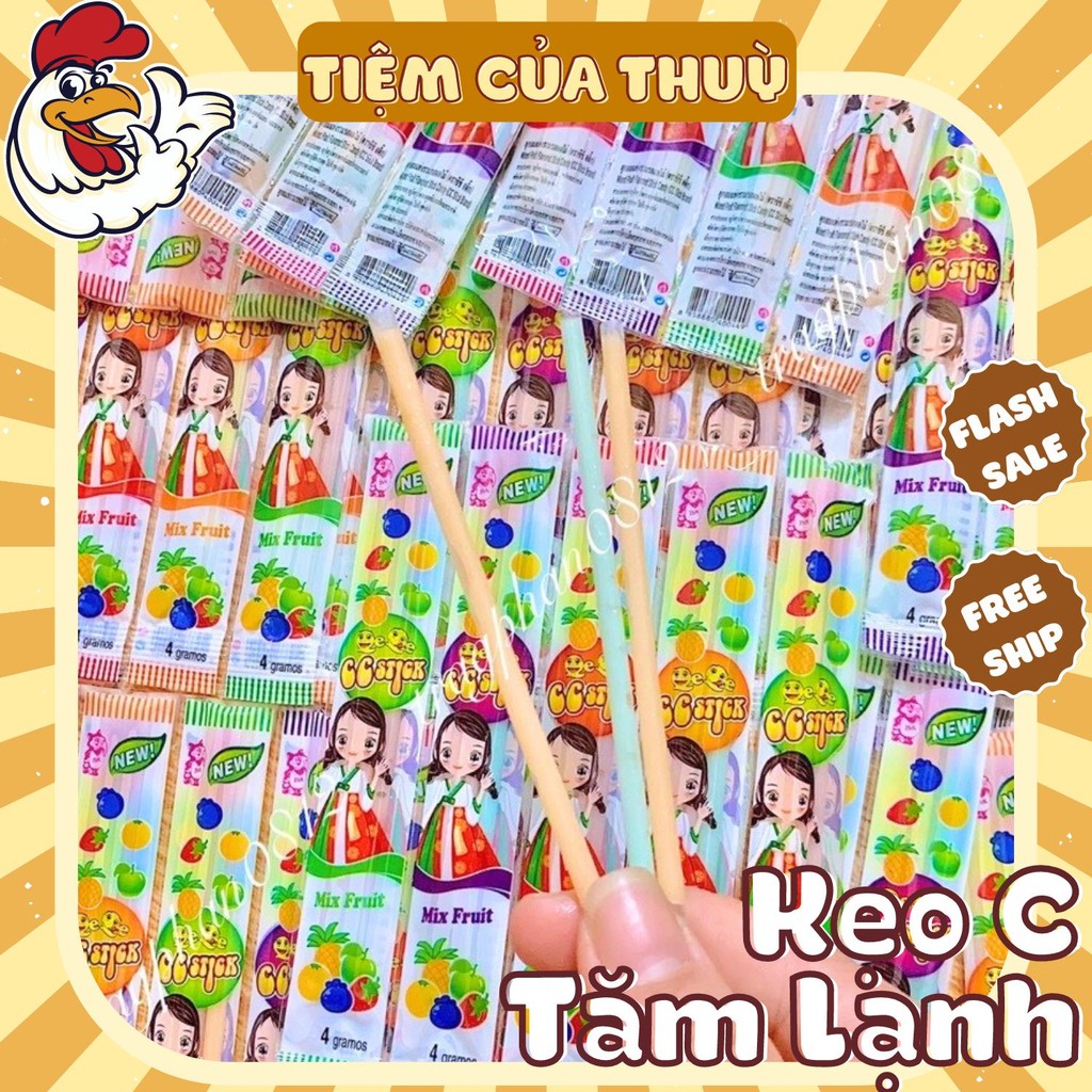 10 Vỉ Kẹo Tăm Lạnh CC Stick Vị Trái Cây Thái Lan (gói 4g, 3 thanh), đồ ăn vặt tuổi thơ