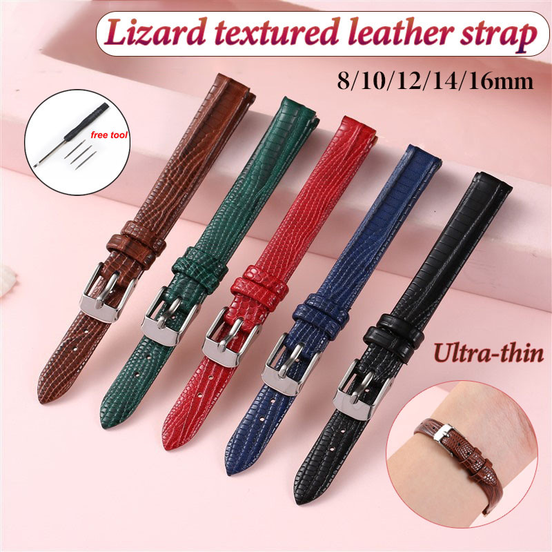 Dây đeo đồng hồ da họa tiết thằn lằn 8mm 10mm 12mm 14mm 16mm Dây đeo cổ tay bằng da thật mềm siêu mỏ