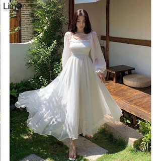 Đầm Dài Dáng Xòe Màu Trắng Thời Trang Xinh Xắn Cho Nữ