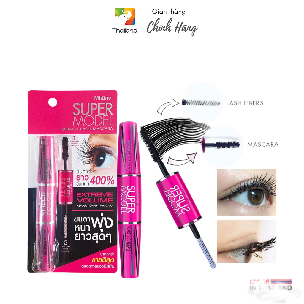 Cây Mascara 4D 2 in 1 Mistine Super model Miracle Lash Thái Lan