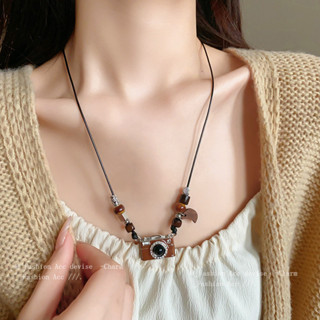 Sáng Tạo Độc Đáo Mặt Trăng camera Kim Cương Vòng Cổ Đơn Giản Cao Cấp Áo Len Dây Chuyền retro Thời Trang Cá Tính Cổ Nữ