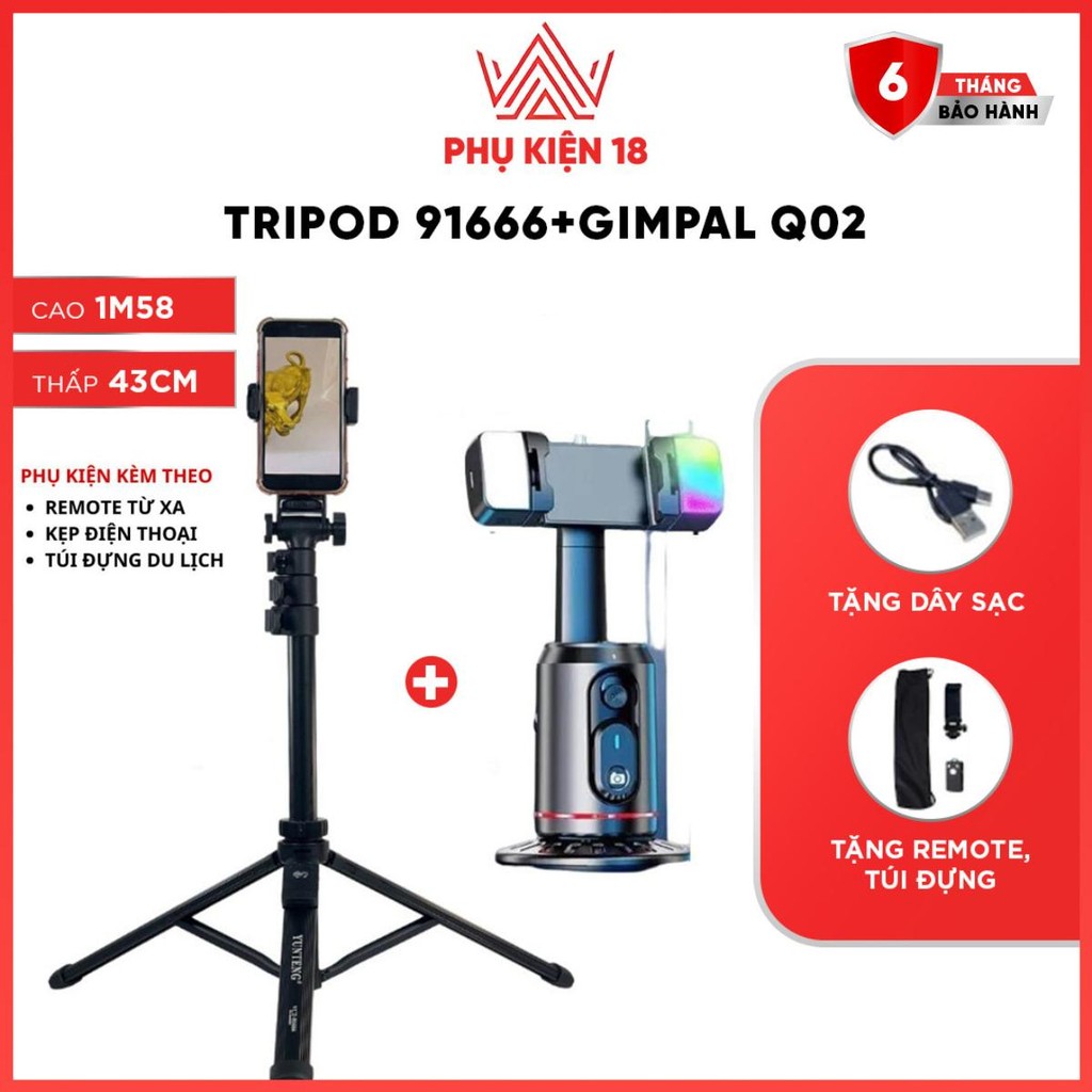 [TẶNG REMOTE+TÚI] Gimbal Điện Thoại 360-Q02 Kèm chân tripod 91666 Theo Dõi Khuôn Mặt hỗ trợ  Quay Vi