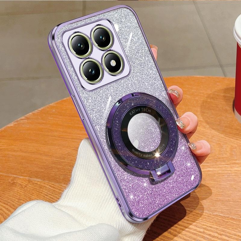 Dành Cho Xiaomi 14T Pro Xiaomi14T 14TPro Ốp Lưng Silicon Mềm Mạ Bling TPU Ốp lưng Ốp Lưng Từ Tính Giá Đỡ