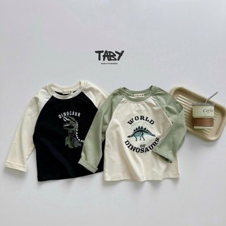 [TABY] Áo phông dài tay in hình khủng long, chất liệu cotton dày dặn mềm mịn cho bé trai 8-27kg TH24A079