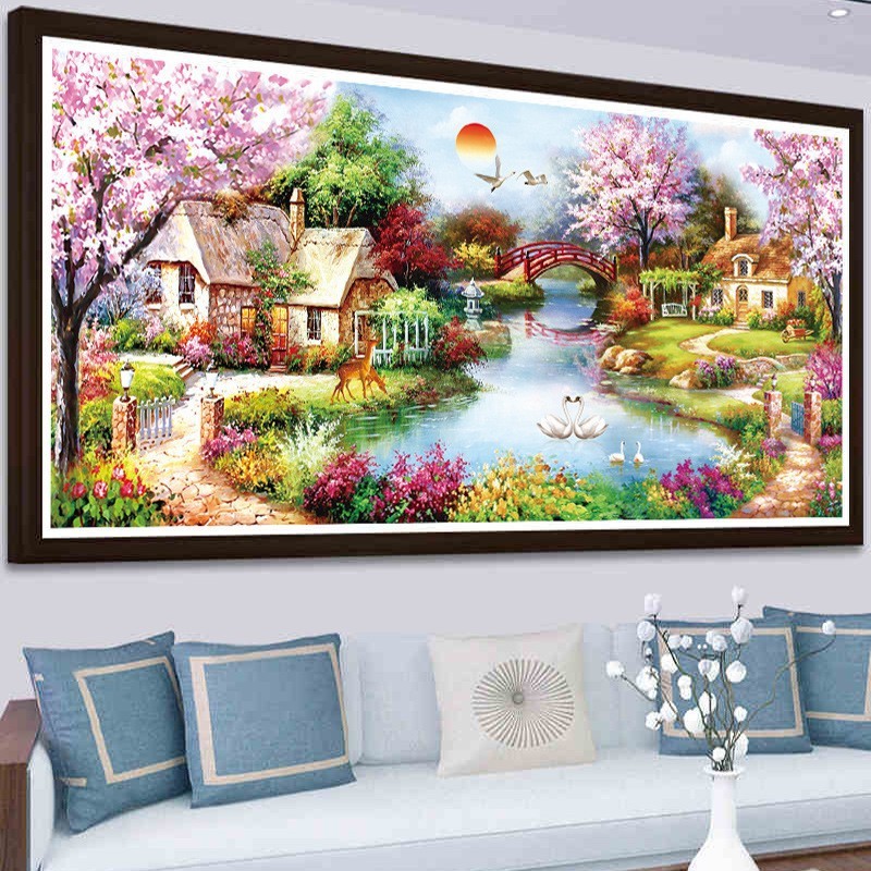 DIY Sợi Cotton 11CT In Hình Thiên Nga Lake Manor Cross Stitch Garden Cottage Idyllic Cross Stitch Ki