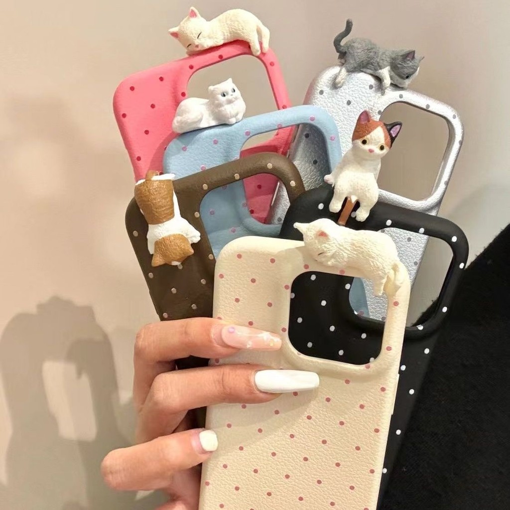 Toàn Màn Hình Chấm Bi Nghi Thức Đảng Mèo Con In Hình Lỗ Lớn Chống Rơi Điện Thoại Cho IPhone 11 Ốp Lưng 12 7 / 8 Plus XSMAX IPhone 14 / 15ProMax 16 X / xs XR 13Pro