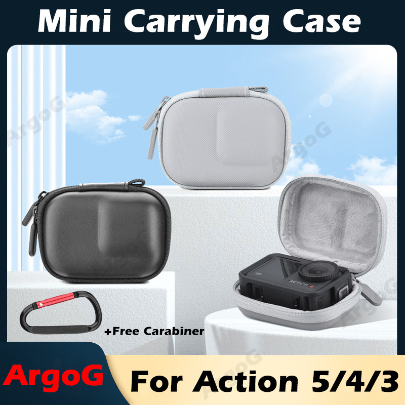 Hộp đựng Mini ArgoG cho DJI Osmo Action 5 Pro / 4 / 3 Vỏ cứng PU di động có phụ kiện Carabiner Actio