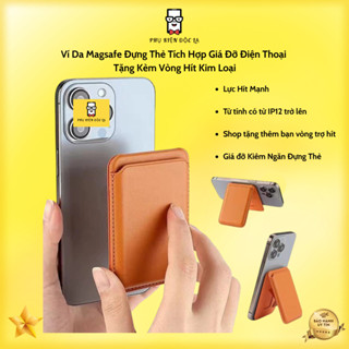 Ví Da Magsafe Đựng Thẻ Tích Hợp Giá Đỡ Điện Thoại Tặng Kèm Vòng Hít Kim Loại