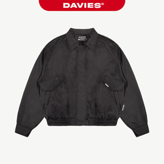  Áo khoác bomber dù phối cổ jean DAVIES thiết kế túi nắp gập tag logo kim loại form rộng màu đen Tactics Jacket | D-AK22 