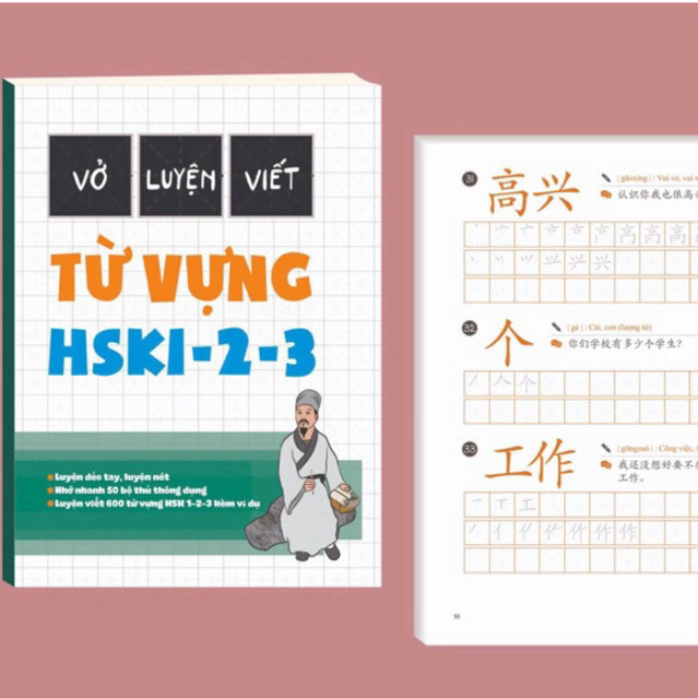 Vở luyện viết 50 bộ thủ và 600 chữ Hán cơ bản ( tặng kèm 2 bút 20 ngòi bay màu )