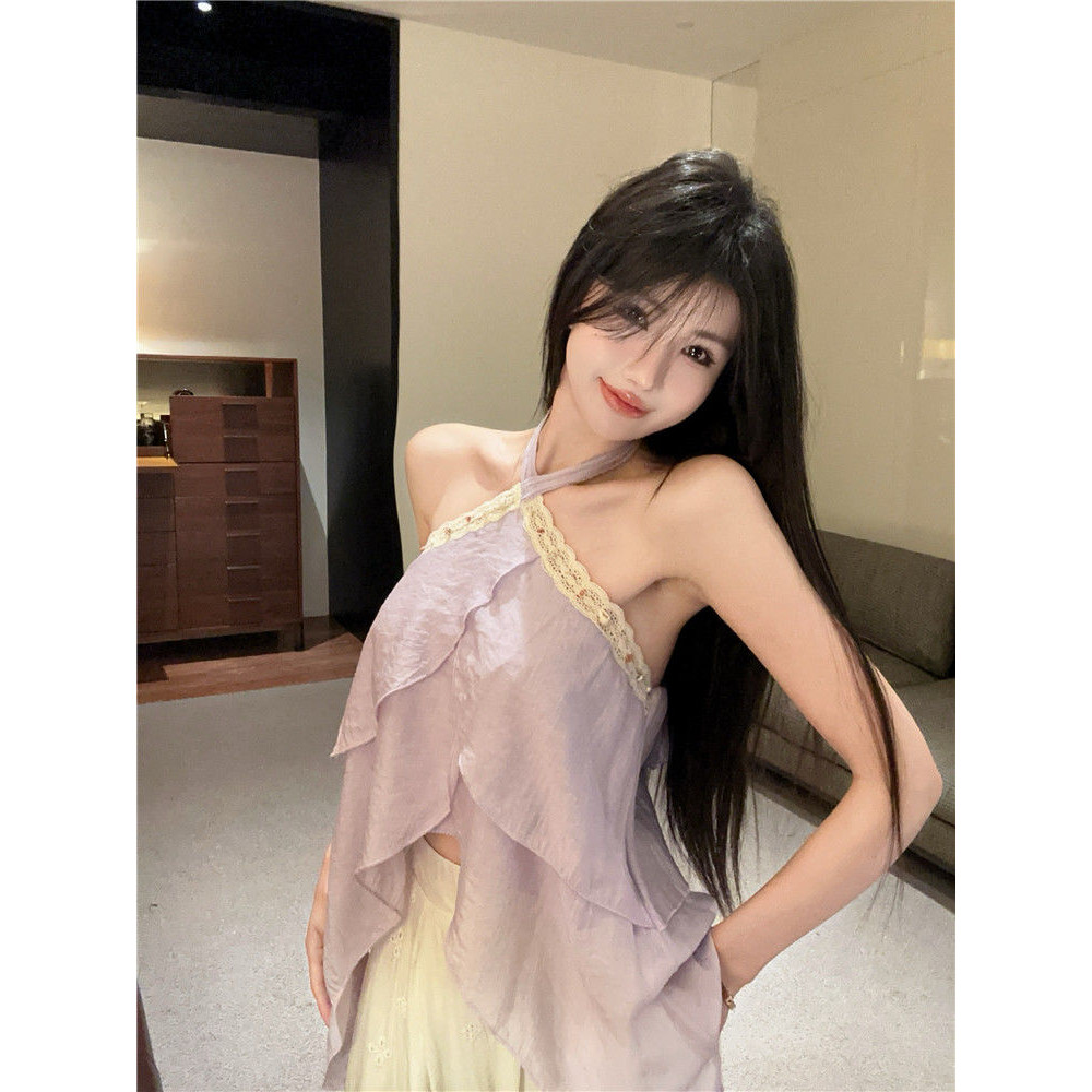 Thời Trang Pháp Mới Áo Ngắn Tay Màu Tím Cổ Thiết Kế Xếp Nếp Cho Nữ Mùa Hè Siêu Xinh Đẹp | BigBuy360 - bigbuy360.vn