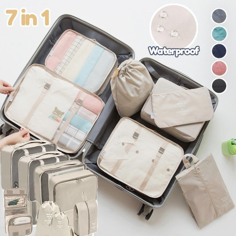 Set 7 Túi Du Lịch Đa Năng Chống Nước Dung Lượng Cao，thiết kế lưới，Minh bạch và có thể nhìn thấy