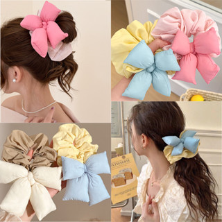  Hàn Quốc Mới Lớn Scrunchies Vải Nơ Co Giãn Lụa Dây Buộc Tóc 