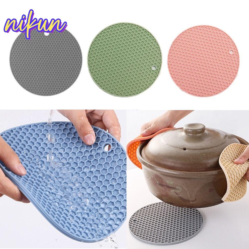 NIKUN Silicone Trivet Mat, Chậu Bếp Thảm Chịu Nhiệt Tấm Chống Trơn Trượt Giá Đỡ Nồi Silicon, Phụ Kiện Nhà Bếp Chịu Nhiệt Thảm Hình Tổ Ong Bền Đẹp