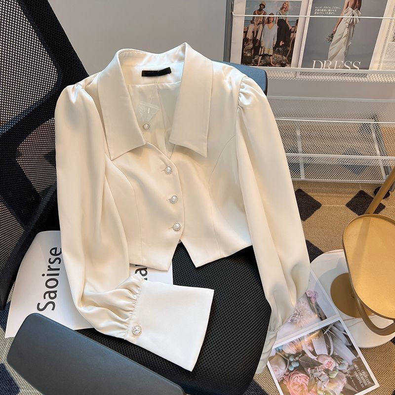 [Sẵn Sàng] Áo Sơ Mi Pháp Áo Sơ Mi Cổ Chữ v Áo Sơ Mi Satin Áo Sơ Mi Nữ Mùa Xuân Thu Áo Sơ Mi Thiết Kế