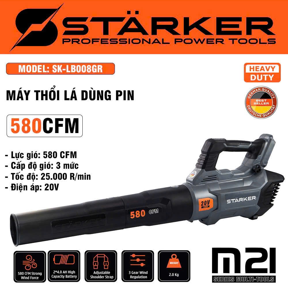 Máy Thổi Bụi Công Nghiệp Chính Hãng STARKER580CFM, Công Suất 3500W, Siêu Mạnh 580CFM, Chân Makita M2
